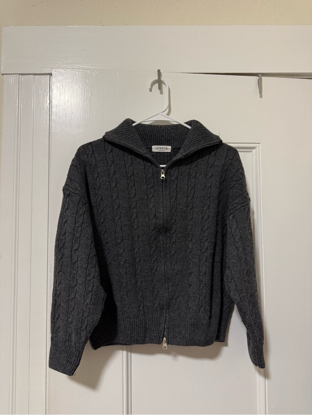 Charcoal Cable-Knit Zip Up Sweater